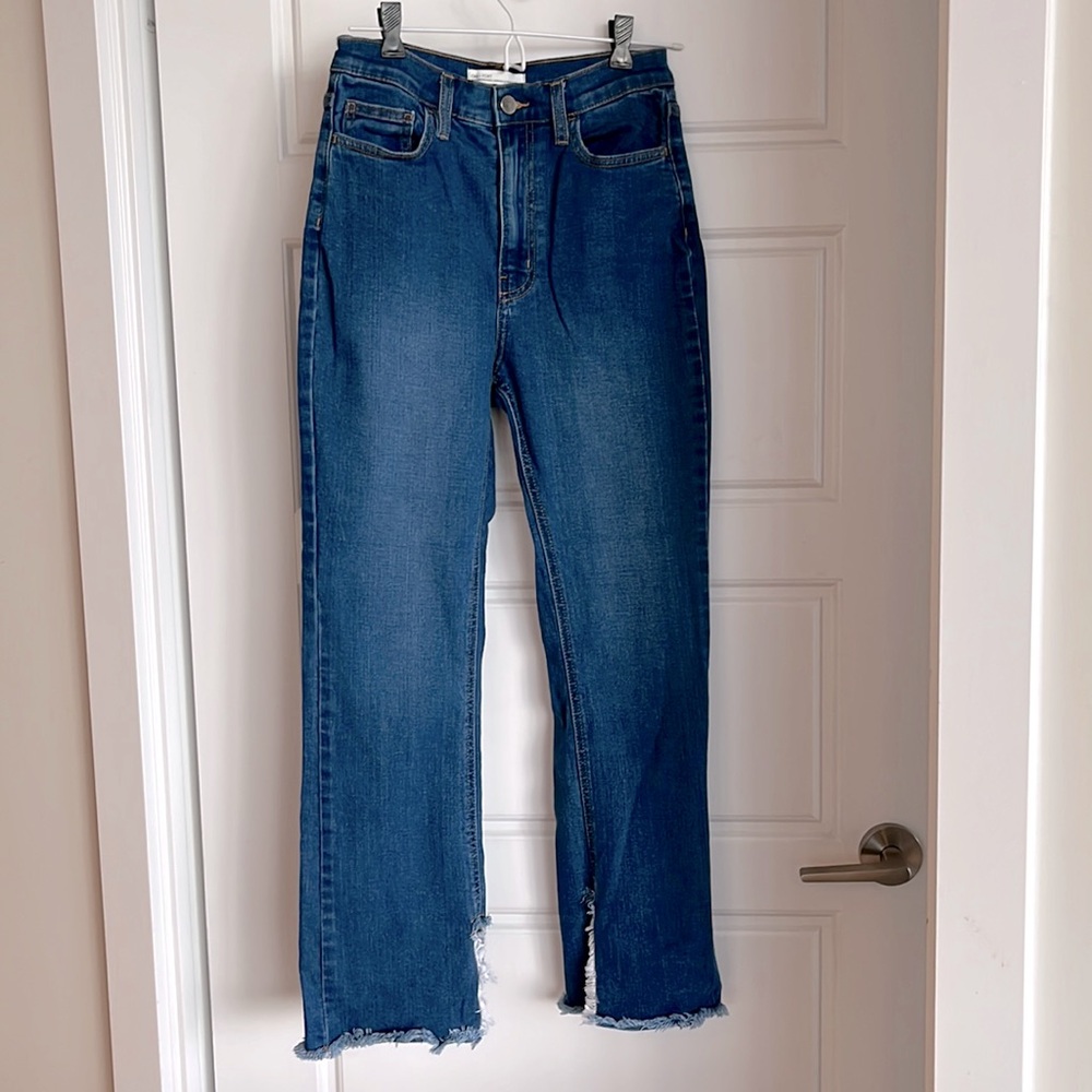 OAK + FORT - straight leg blue jeans, split bottom